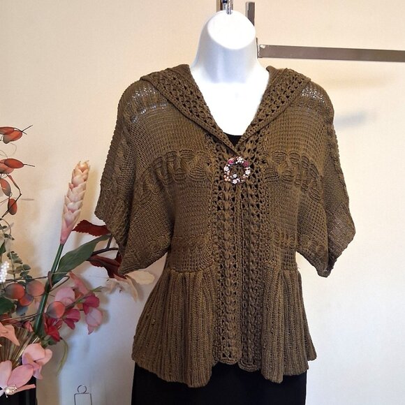 NWT Brown Knit Shrug Open Front Hooded Cardigan Lightweight Ladies Sweater - Picture 3 of 7